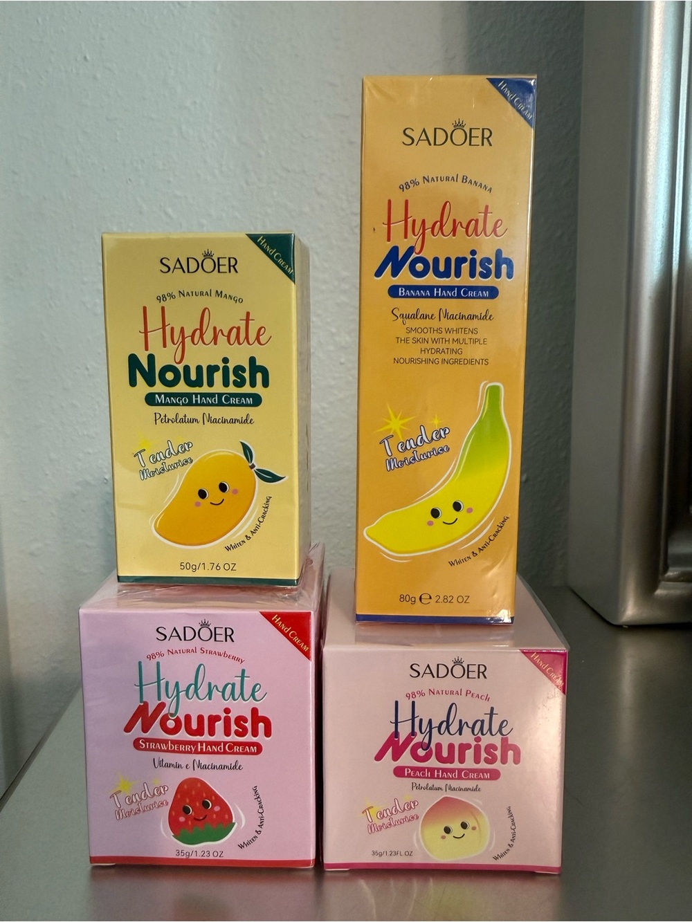NEW SADOER Hydrate Nourish Fruit Hand Cream 4-Piece Set 🍓🍑🥭🍌